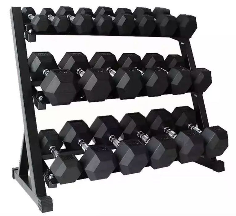 2.5kg - 25kg Rubber Hex Dumbbell 10 Pairs with Rack