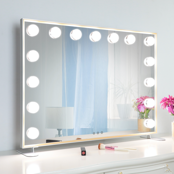 15 Bulb Hollywood Vanity Makeup Mirror with Lights Large Dressing Tabletop Beauty Mirror