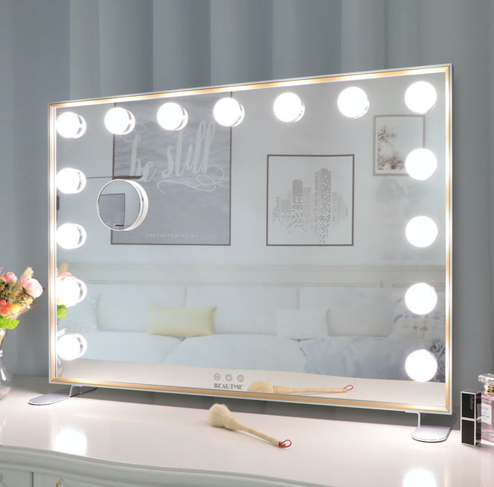 15 Bulb Hollywood Vanity Makeup Mirror with Lights Large Dressing Tabletop Beauty Mirror